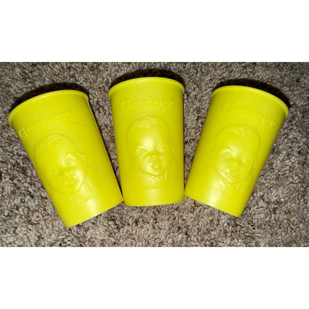 Lot of 3 Gerber Baby Vintage 1960s Plastic Tumbler‎ Cups 3"  Yellow